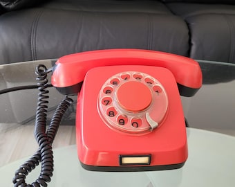 Vintage Red Rotary Dial Phone – 1980s TA 600 Model, Office Decor
