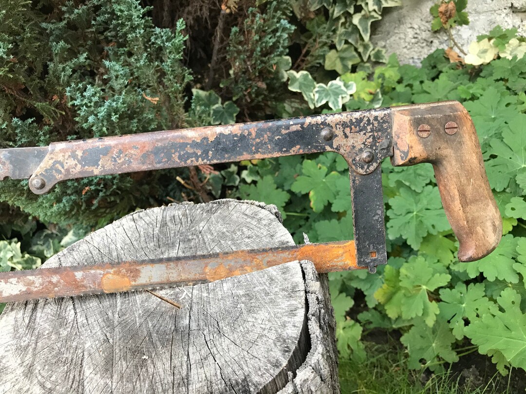 Vintage Hacksaw Rustic Tools Old Saw Hacksaw With Natural Wood Handle