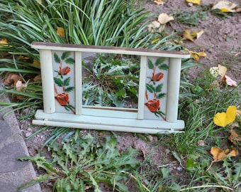Vintage Wooden Mirror with Towel Hanger – Floral Bathroom Cabinet