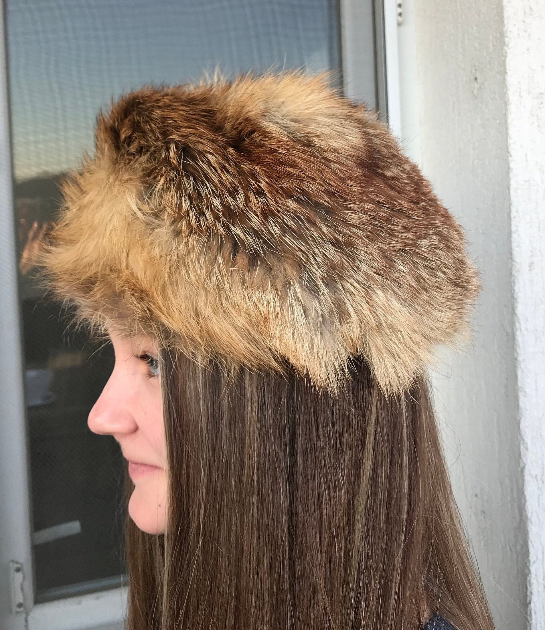 Vintage Women Winter Hat leather Hat real Fur Hat ladies Hat brown