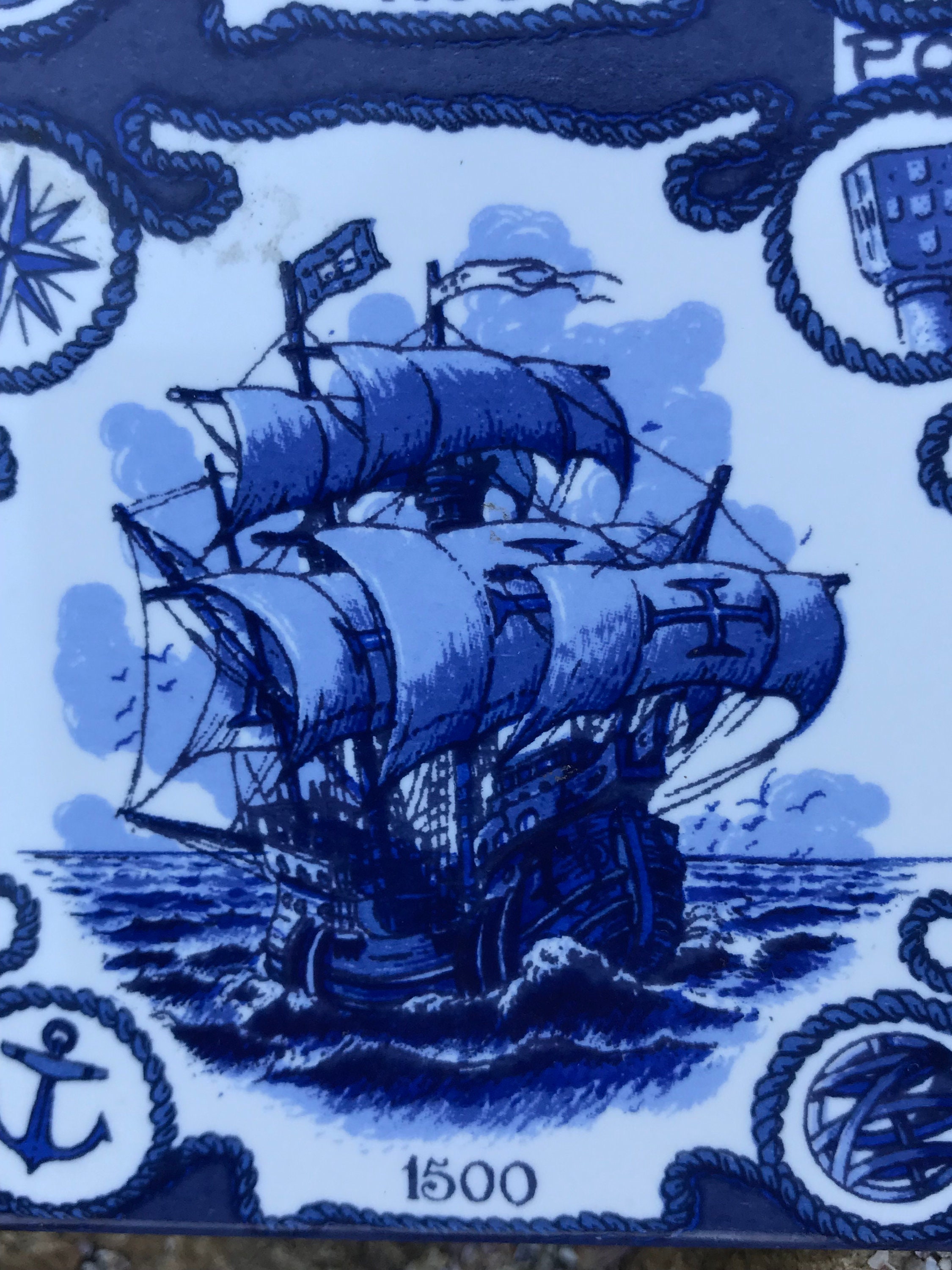 Vintage Ceramic Tile Blue Sailing Ship ceramic Tile Blue and Etsy
