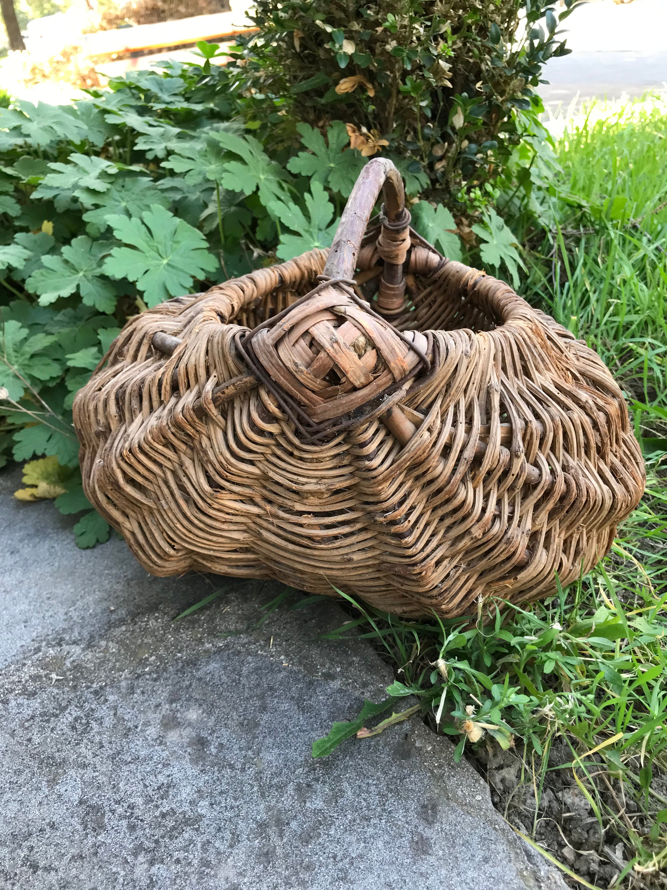 ❋Antique　Basket❋　希少 Hand Woven Wicker Basket – Antique Primitive Rustic Storage - Etsy