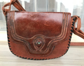 Vintage brown leather shoulder bag -handmade genuine leather bag - women bag -old leather handbag -purse -small bag -retro bag