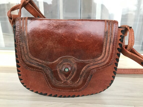 Vintage Leather Purse 90s Hand Bag Vintage Shoulder Bag Retro Boho Style Express Label Fully Lined Interior Zipper Pocket