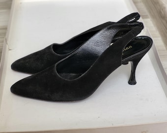 Vintage Stephane Kelian black suede slippers high heel - size 5.5 - women shoe - classic heels -  stilettos
