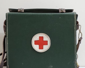 sac médical militaire vert vintage - sac de médecin militaire - sac de médecin d&#39;urgence - sac médical en cuir - croix rouge - sac de médecin de l&#39;armée bulgare
