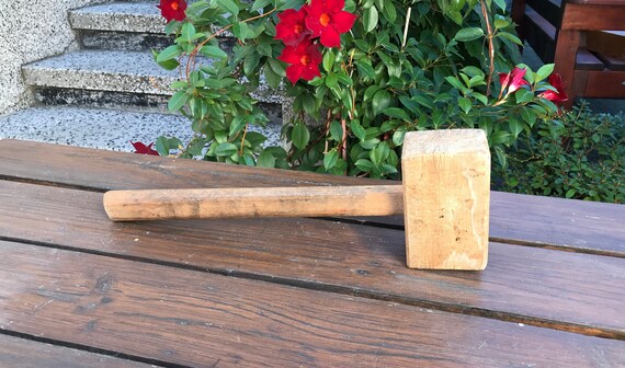 Vintage Primitive Wooden Mallet wood Hammer antique Tools handmade