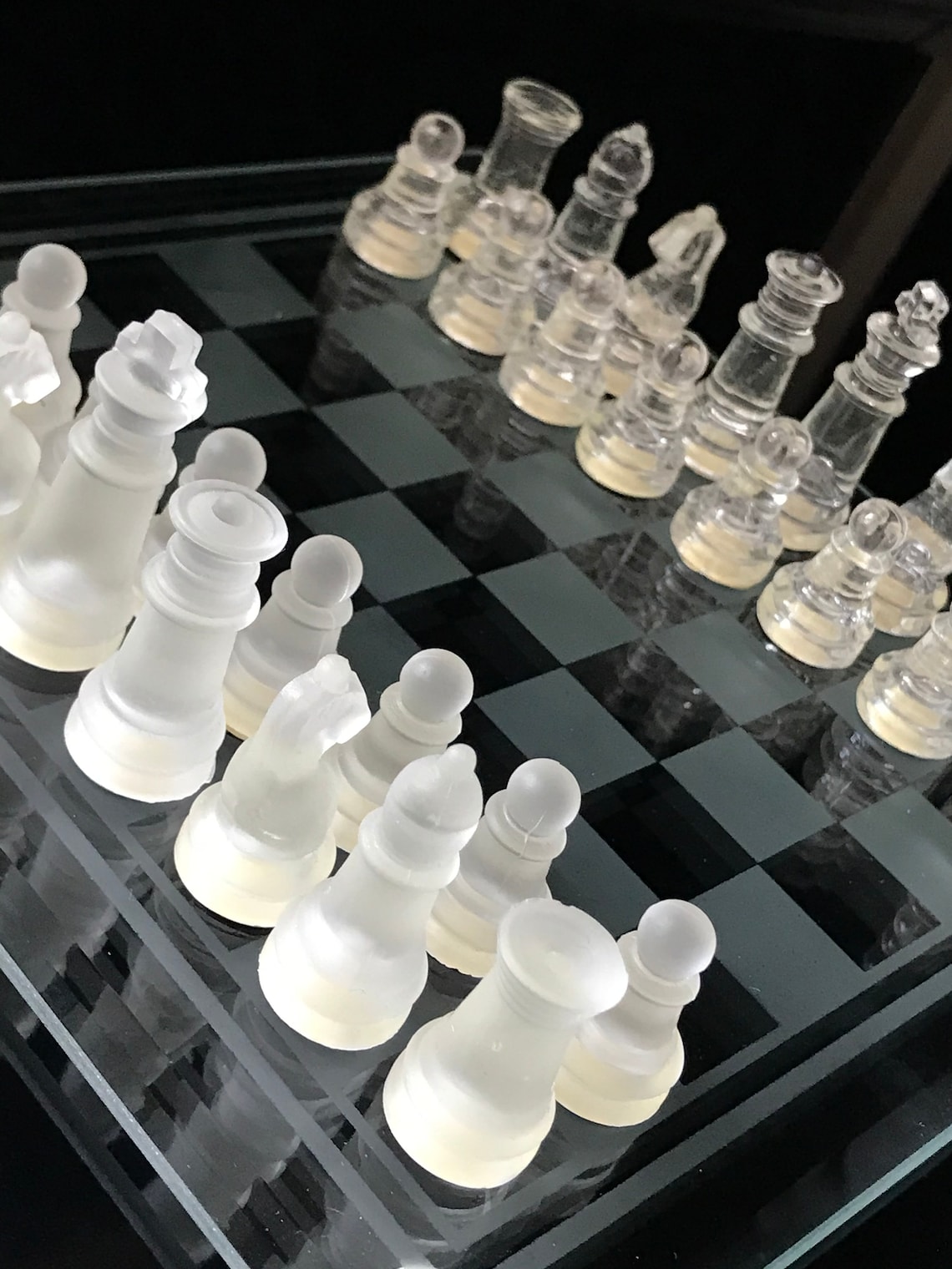 Vintage Small Glass Chess Set table Game chess Game glass Etsy