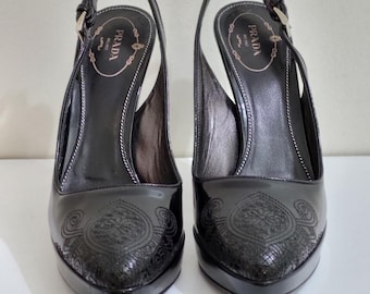 Vintage Archive Prada Early 2000s Black Leather Kitten Heel Mules