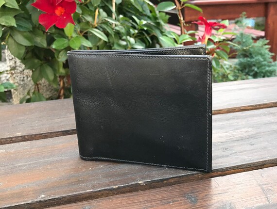 Vintage black leather men's wallet - genuine leat… - image 3