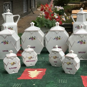 Vintage porcelain spice jars -set of 11 vintage spice porcelain jars and 2 jugs-kitchen spice jars-storage jars-spice jars set-kitchen décor