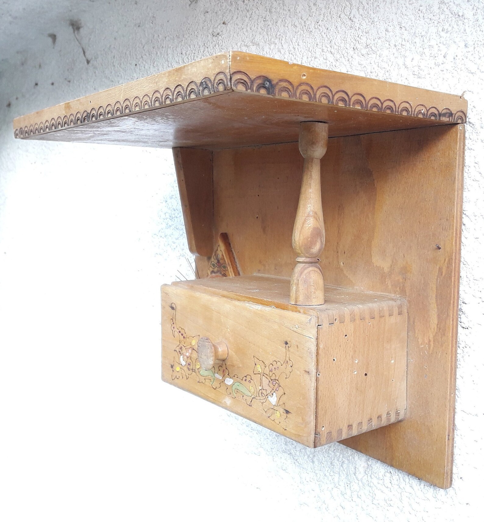 Vintage Wall Hanging Wooden Drawer Pincushion and Shelveswall Etsy