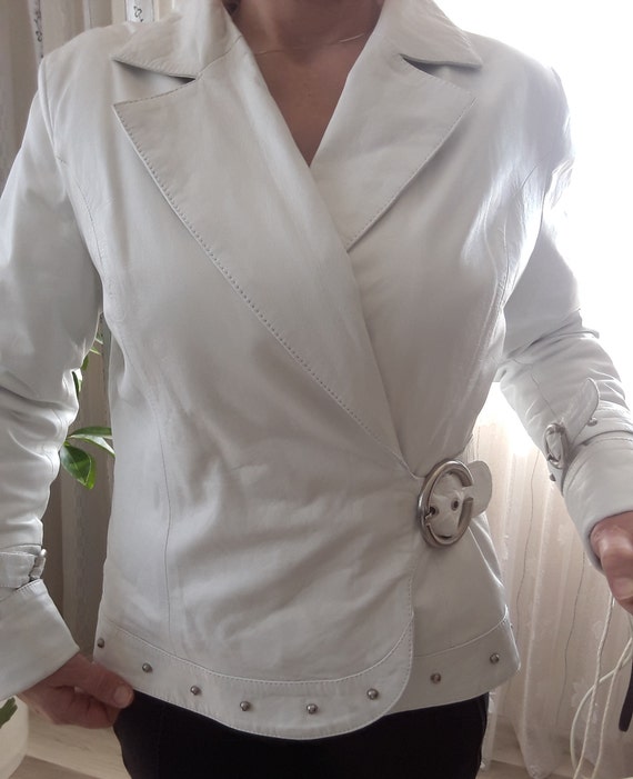 Vintage leather jacket - white women's short jack… - image 3