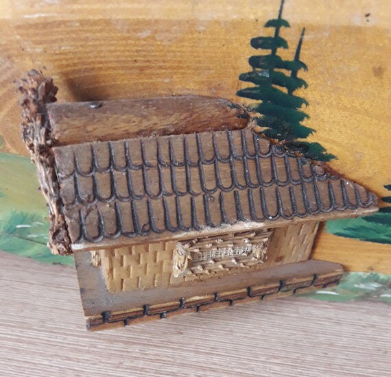 Vintage Handmade Wooden Painting Mural Wall Hanging Picture Landscape Souvenir Small House Collectible