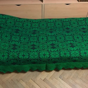 Vintage hand woven bedspread - cover bed bedding with hand-knitted lace - hand woven bedcover - bedspread - bed cover - blanket - home décor