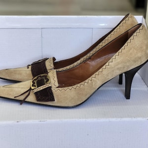 Vintage CASADEI high heel beige brown suede pumps Size 37.5 slippers high heel - women shoe - stiletto shoes - Italy