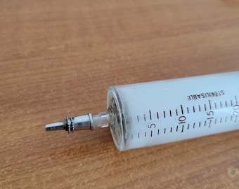 Vintage medical syringe- doctor tools- glass syringe- medical equipment- old medical instrument reusable syringe 30 ml