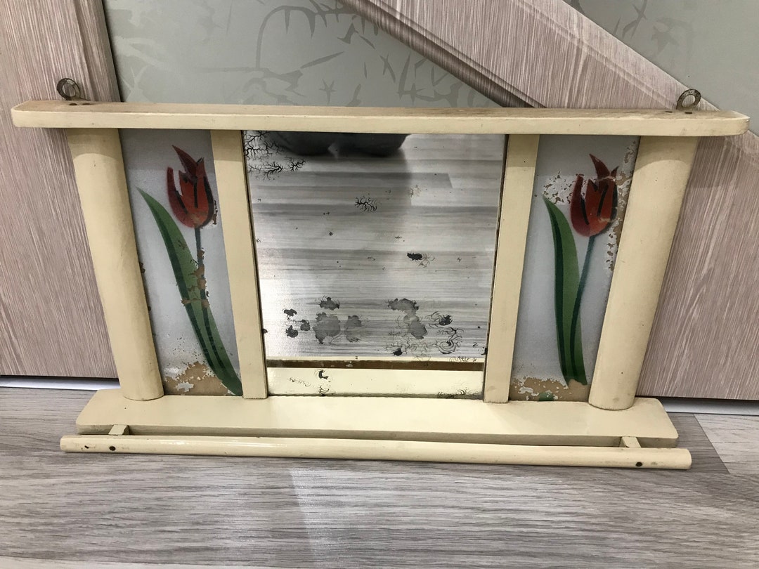 Vintage Antique Wooden Mirrorprimitive Wooden Mirror With Towel Rack