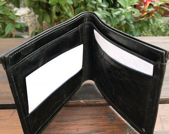 Cartera vintage de cuero negro para hombre - Cartera de cuero genuino con tarjetero - Cartera plegable - Cartera de cuero auténtico - Nueva
