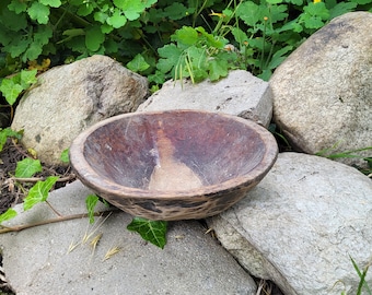 Cuenco vintage de madera tallada a mano: herramienta búlgara para amasar pan