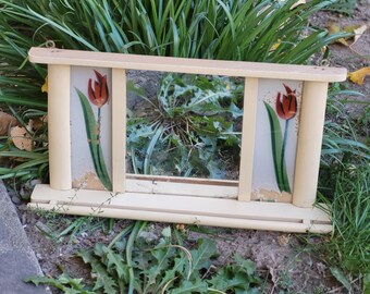 Vintage Wooden Wall Mirror with Towel Hanger – Primitive Bathroom Cabinet