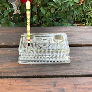 Vintage glass Inkwell- antique Inkstand with two square Inkwells and pen rest for dip pens- desk Ink pot-old ink stand-glass ink pot