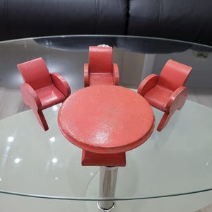 Vintage dollhouse furniture -set wooden dollhouse furniture -Vintage 1950 dolls house table and three chairs -Vintage toys