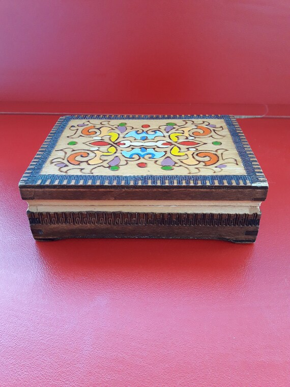 Vintage Wooden Pyrography Box Vintage Keepsake Box | Etsy