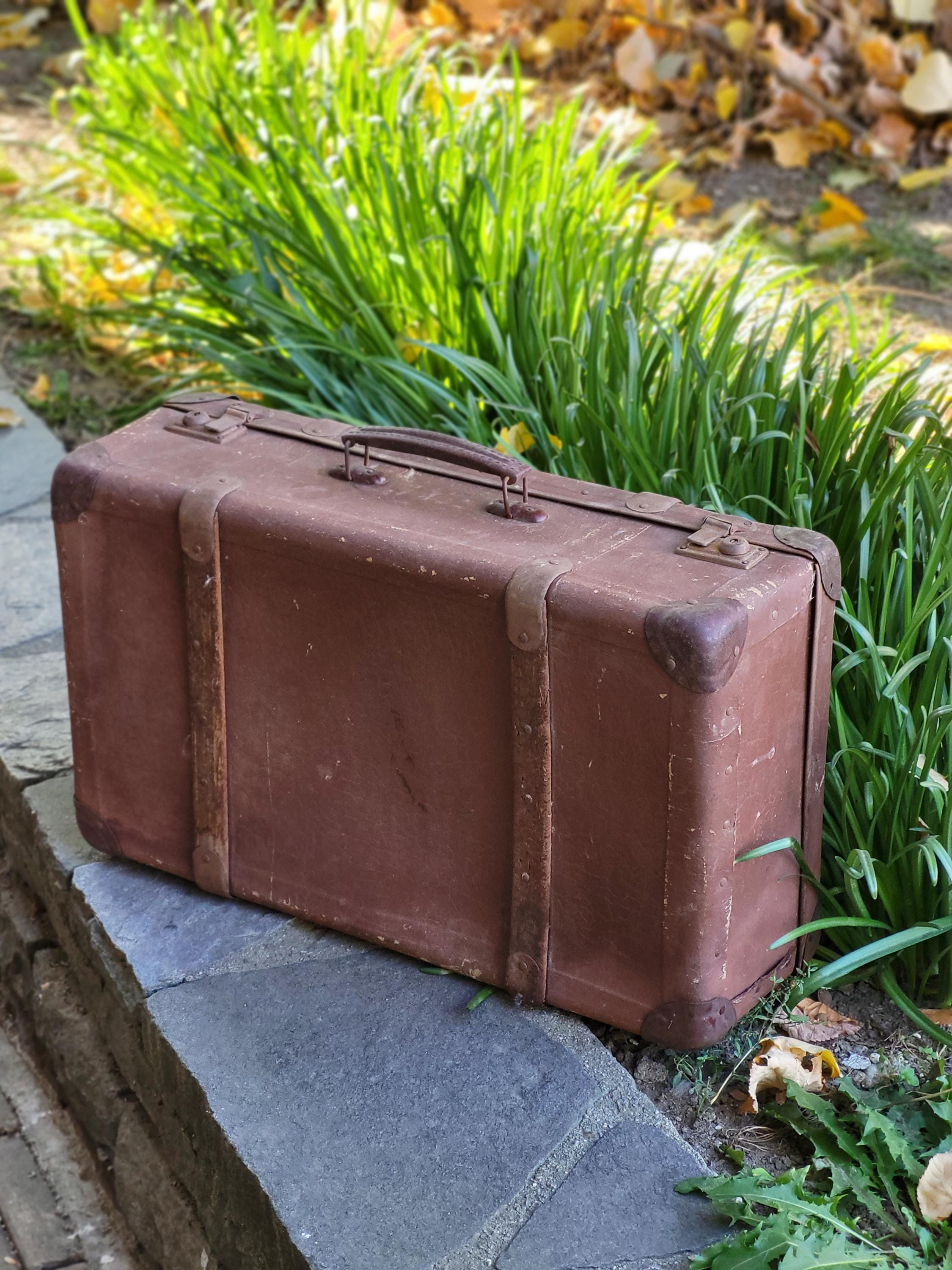 Vintage Cardboard Suitcase – 1960s Retro Travel Case, Photo Prop
