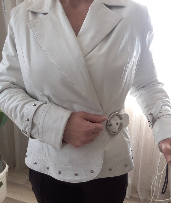 Vintage leather jacket - white women's short jack… - image 2