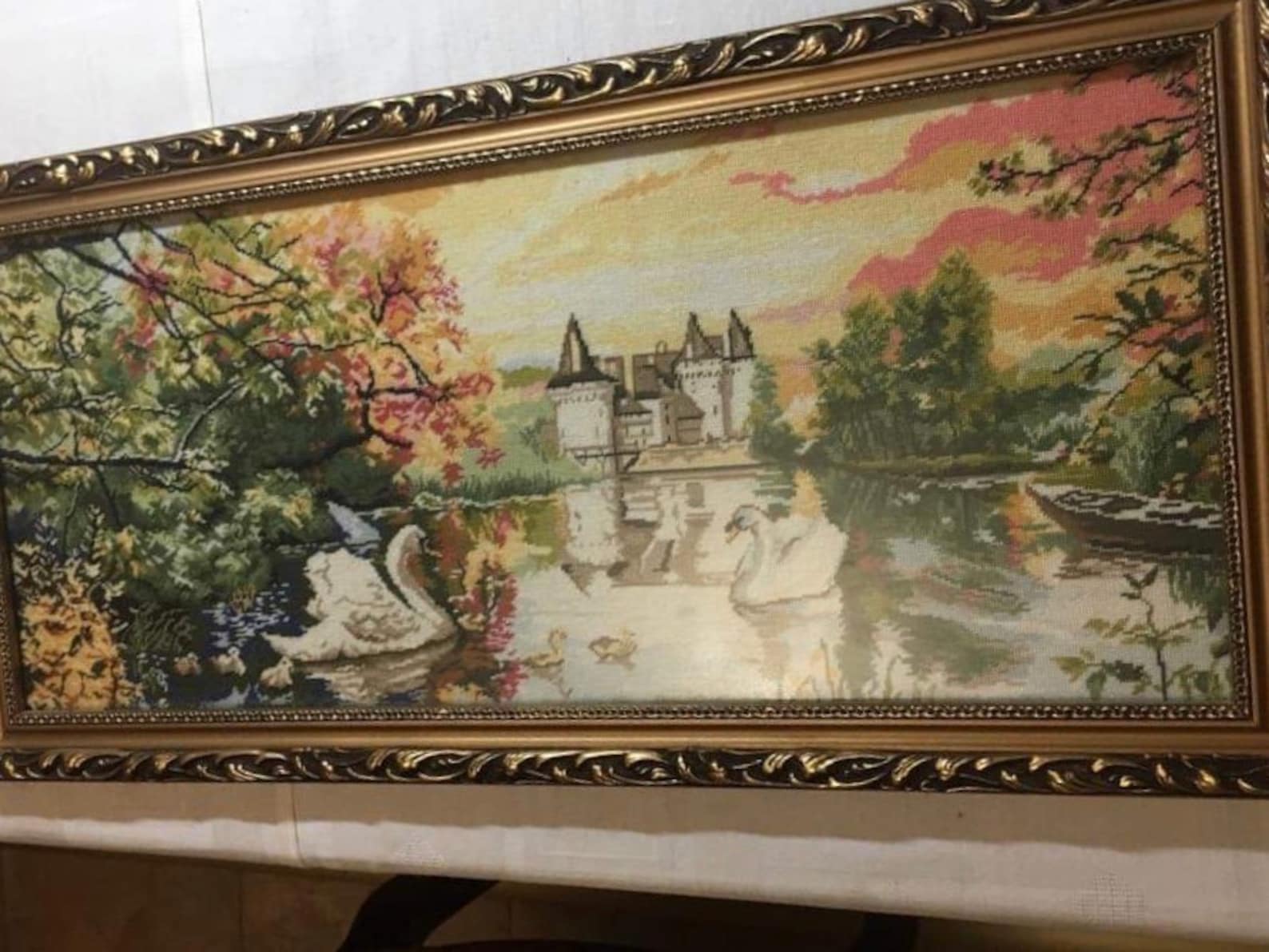 Vintage Tapestry Framed Tapestry Needlepoint Tapestry landscape