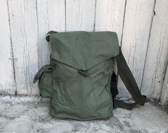 Vintage army bag - military bag - green military canvas bag -Vintage haversack - canvas backpack- old bag -Soviet canvas bag- bag a gas mask