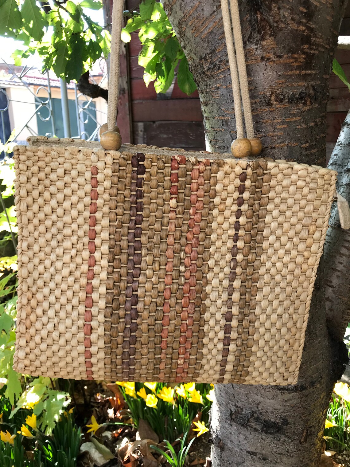 Vintage Corn Husk Straw Bag straw Basket vintage Woven Handbag With