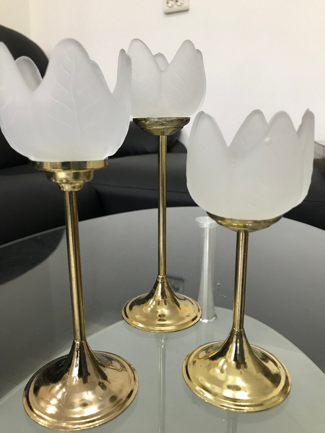 Vintage Glass Tulip Candle Holder frosted Glass Candle Holder Etsy