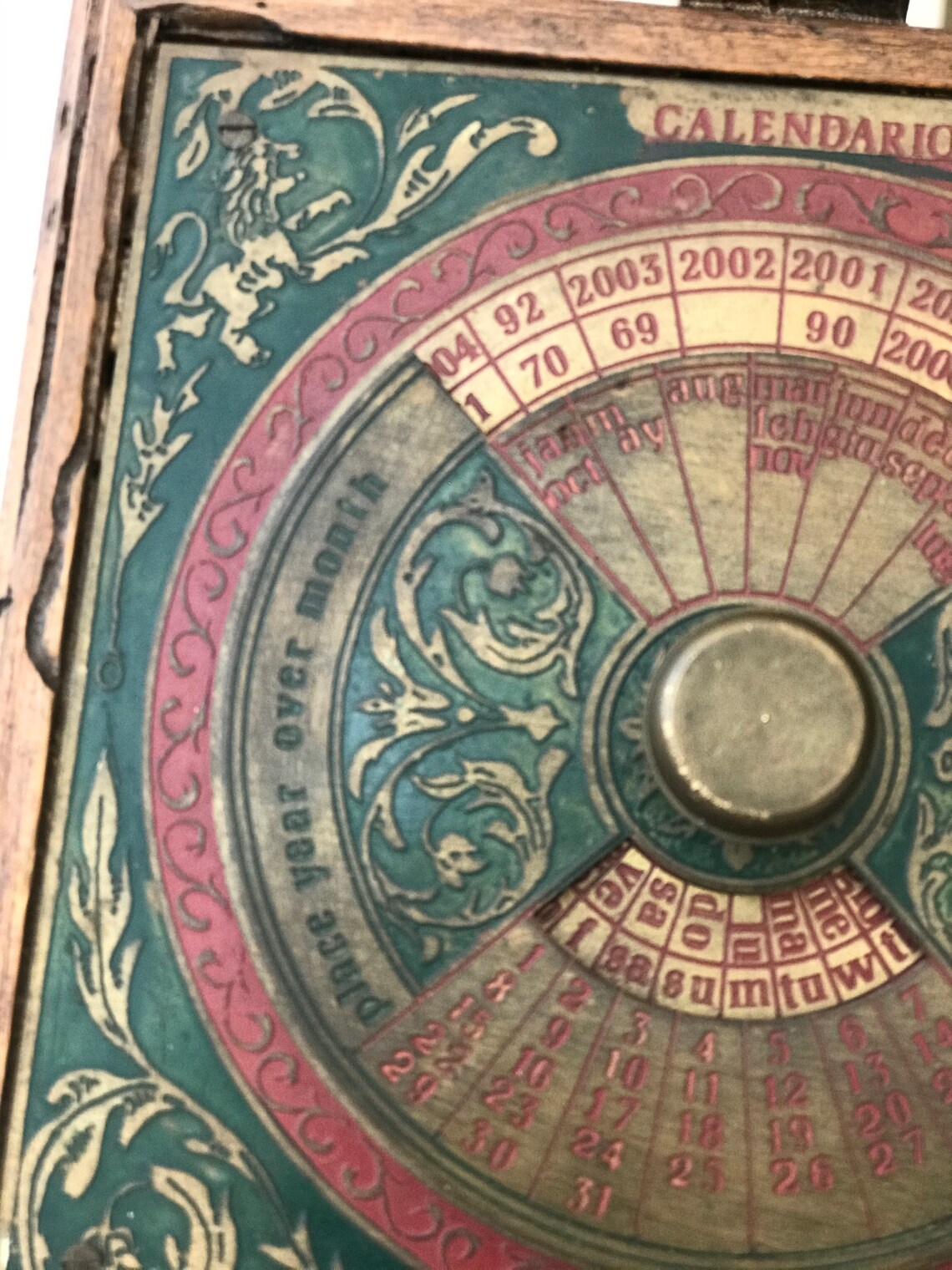 Vintage perpetual calendar true brass and wood calendar for Etsy