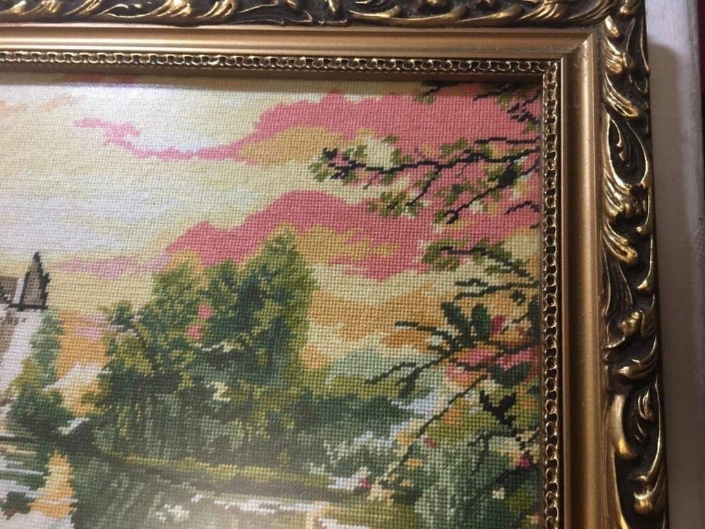 Vintage Tapestry Framed Tapestry Needlepoint Tapestry landscape
