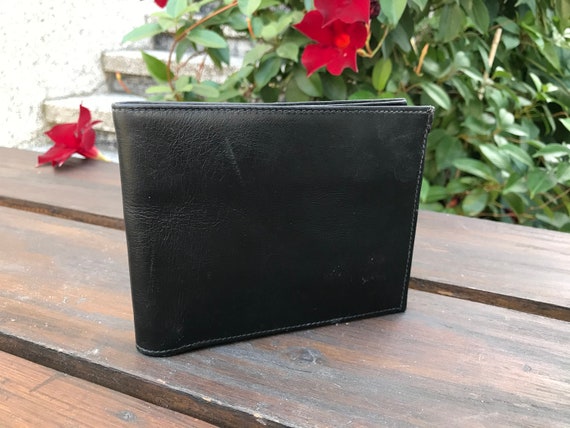 Vintage black leather men's wallet - genuine leat… - image 2