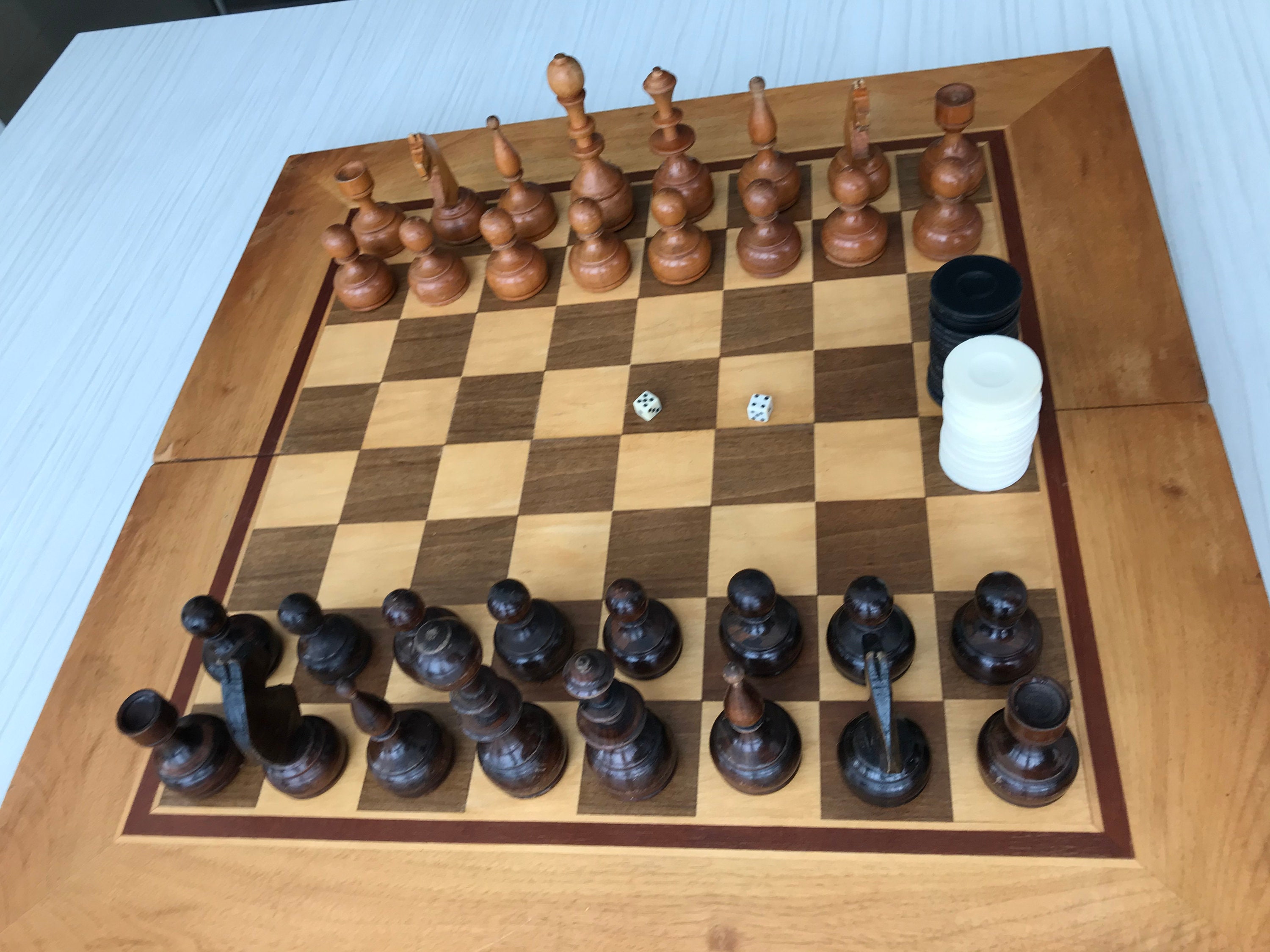 Vintage wooden chess set and backgammon chess set game box Etsy