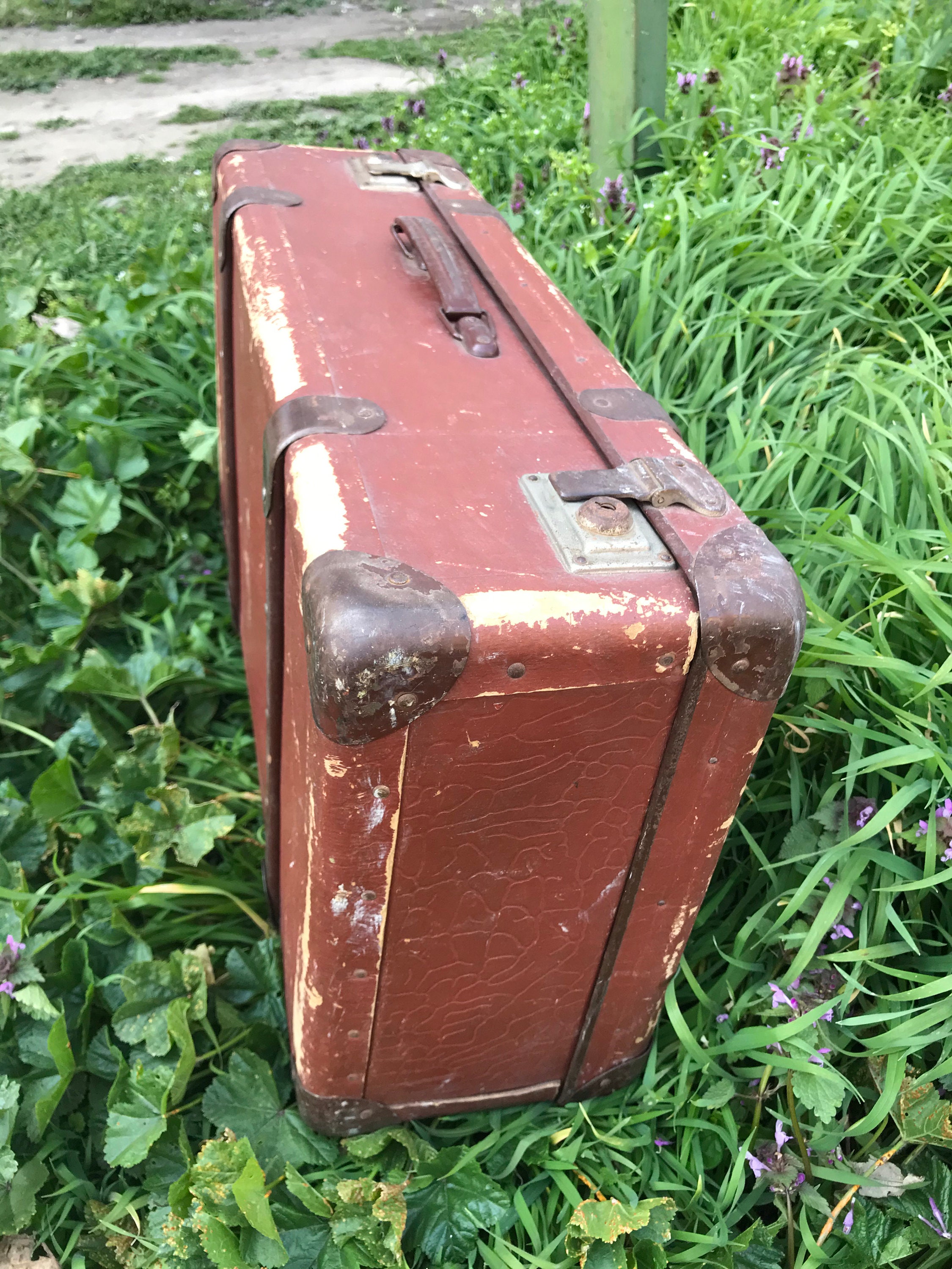 Vintage Suitcase Cardboard Suitcase Brown Suitcase Retro Etsy