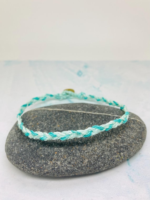 bracelet made from fishing net Recycled Braided Fishing Net Bracelet, aqua green