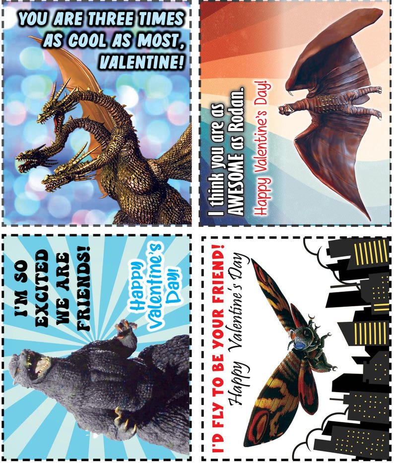 GODZILLA VALENTINE Cards/digital Download/printable Etsy