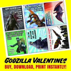 TARJETAS DE SAN VALENTÍN DE GODZILLA/Novedades 2025/Descarga digital/Imprimibles