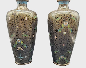 Jarrón japonés antiguo de cloisonné, jarrones del siglo XIX