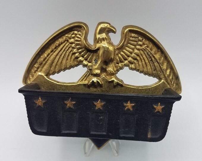 Vintage WILTON Cast Iron Brass Colored American Bald Eagle Match Safe