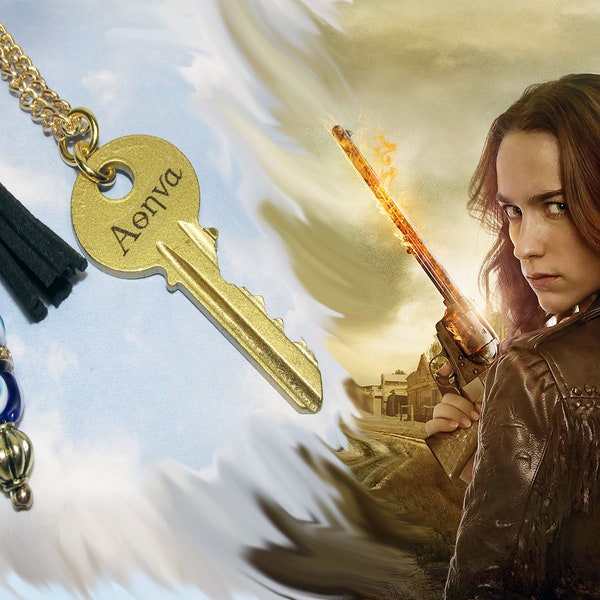 Wynonna Earp Replica Necklace Aonva Metal KEY w/ Evil Eye Beaded Pendant Melanie Scrofano TV Prop, Key Necklace