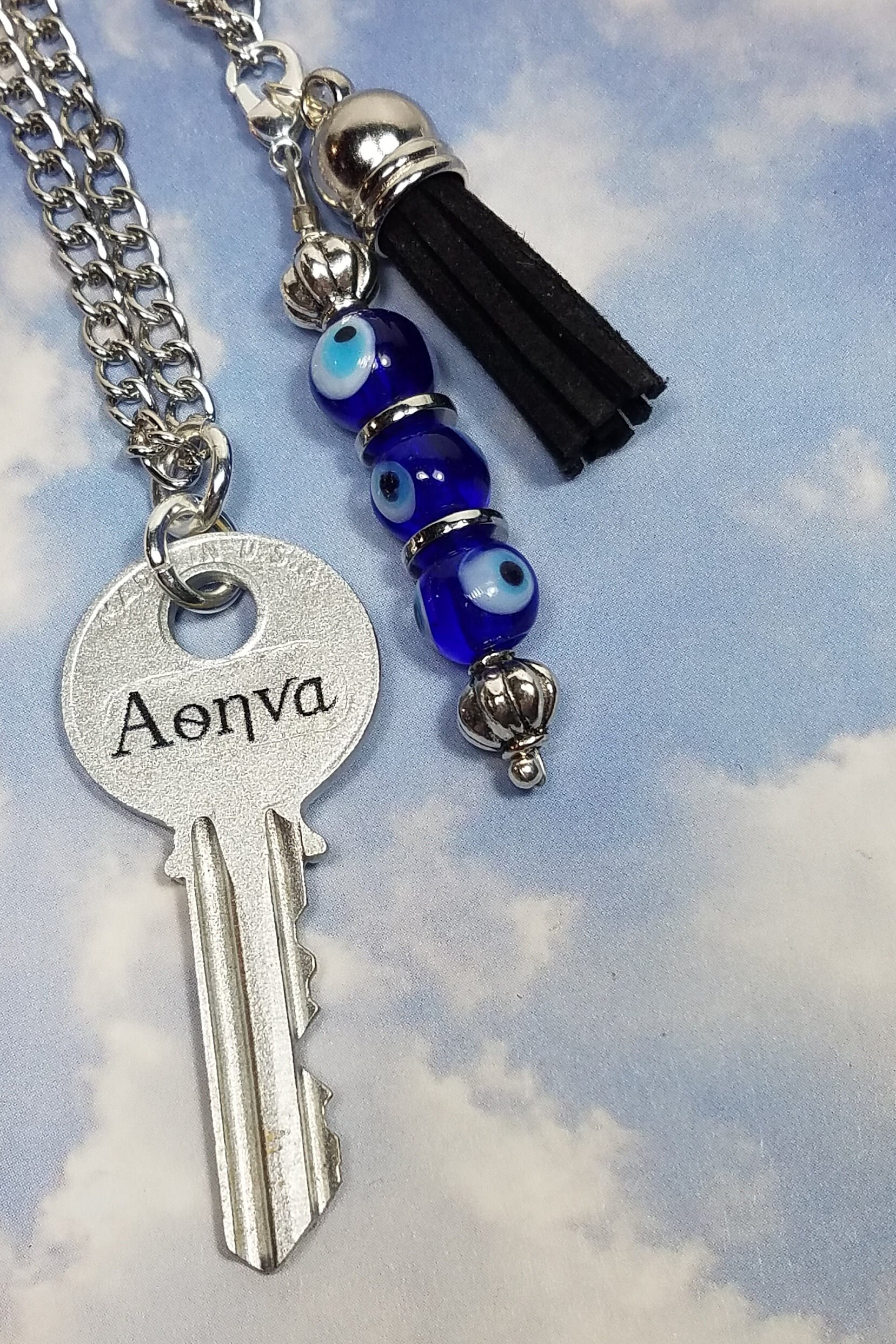 Wynonna Earp Replica Necklace Aonva Silver Metal KEY Pendant W Evil Eye Beaded Melanie Scrofano TV Prop Etsy