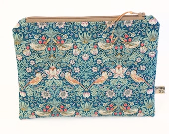 Liberty Strawberry Thief: flat make-up bag, small zip pouch