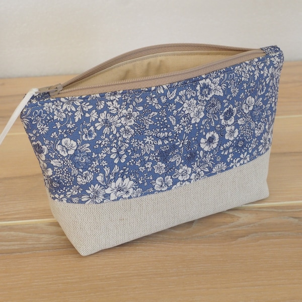 Liberty blue floral make-up bag / zip bag / cosmetic bag: Emily Silhouette