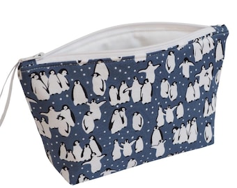 Penguins in the snow Makeup Bag: Handmade Cotton Zip Pouch