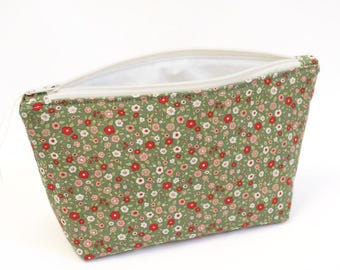 Tilda Evie Green Floral Makeup Bag: Handmade Cotton Cosmetic Zip Bag